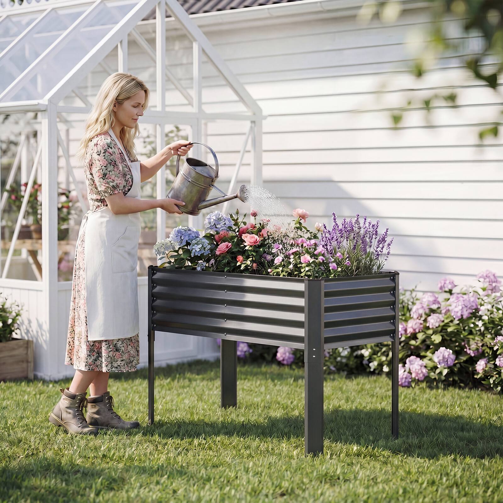 Alt View 3. Costway - Costway 1 PCS Galvanized Raised Garden Bed with Legs, Metal Elevated Planter Box for Vegetables - Gray.