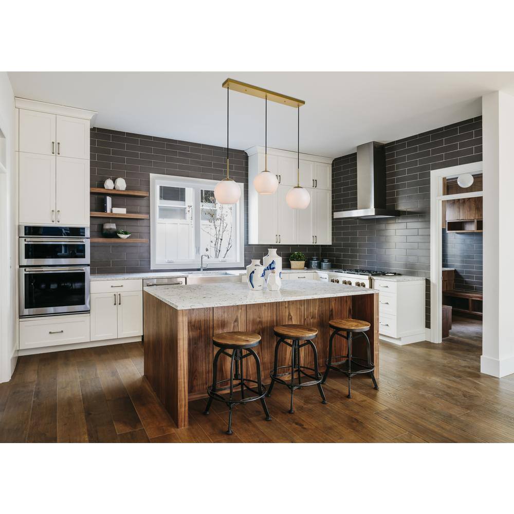 Angle. Living District - Baxter 3 Lights Brass Pendant With Frosted White Glass - Brass And Frosted White.