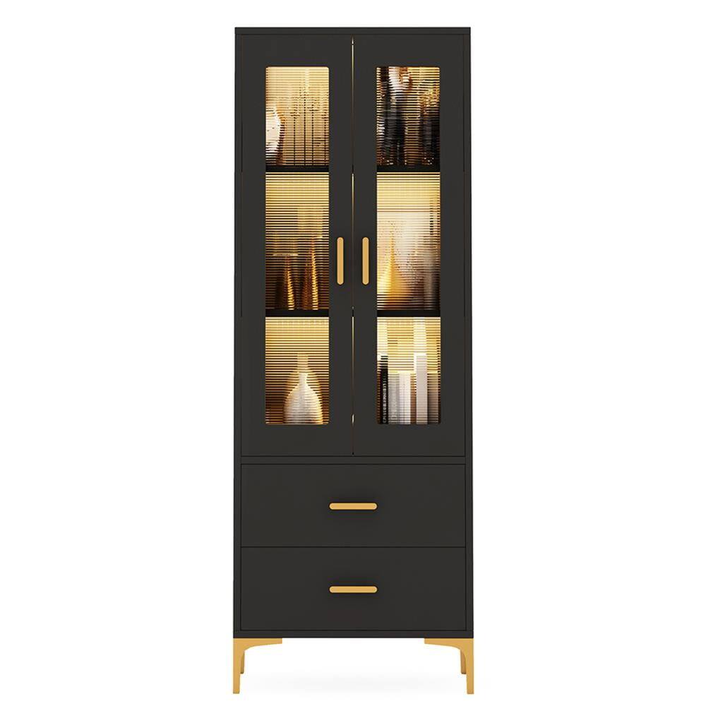Angle. Kadyn - Kadyn Bookshelf, Storage Shelf, Bookcase,Freestanding Bookcase Bookshelf with LED Light, Doors & 2 Drawers, Black - Black.