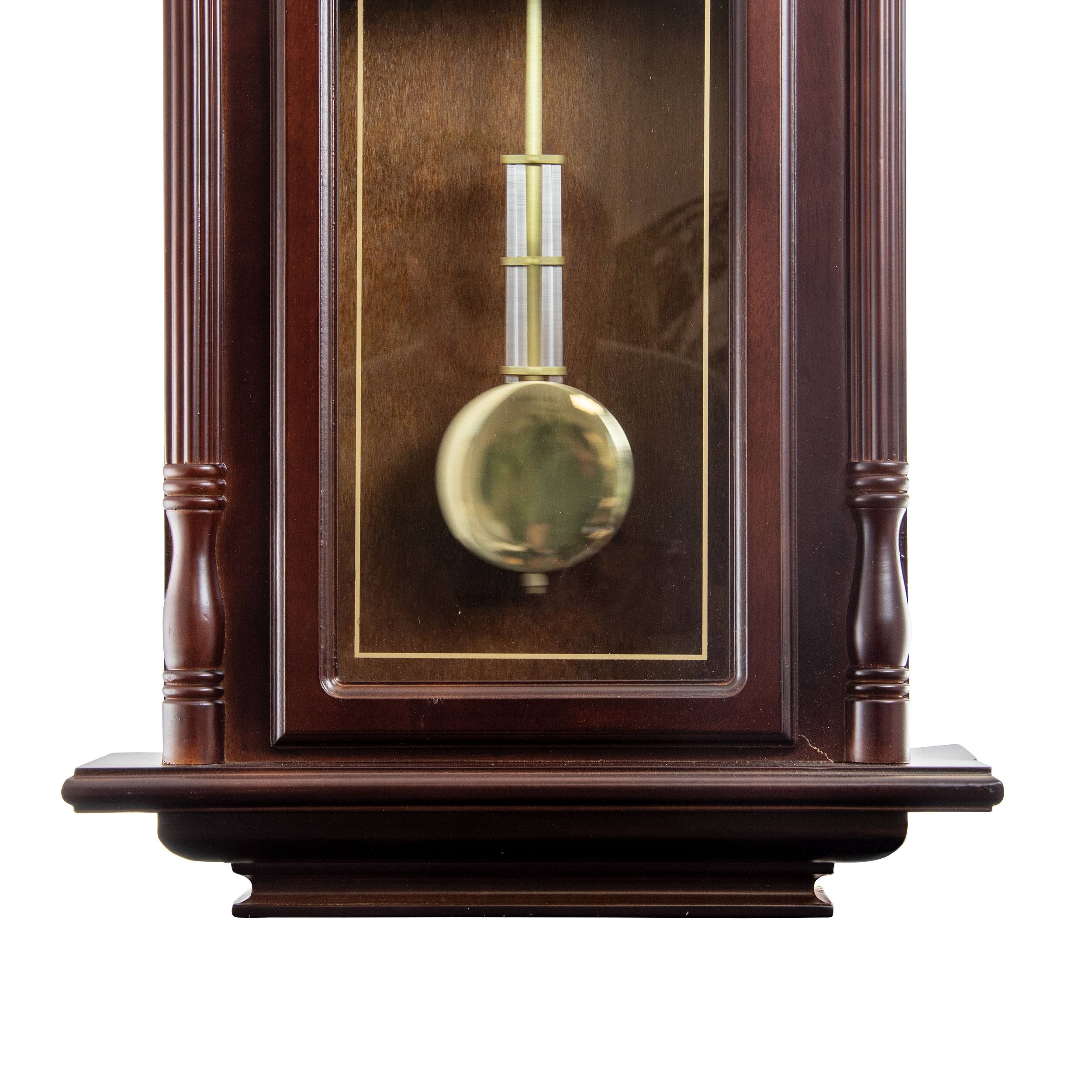 Alt View 2. Bedford Clock Collection - Bedford Clock Collection 38 Inch Chiming Pendulum Wall Clock in Cherry Oak Finish - Brown.