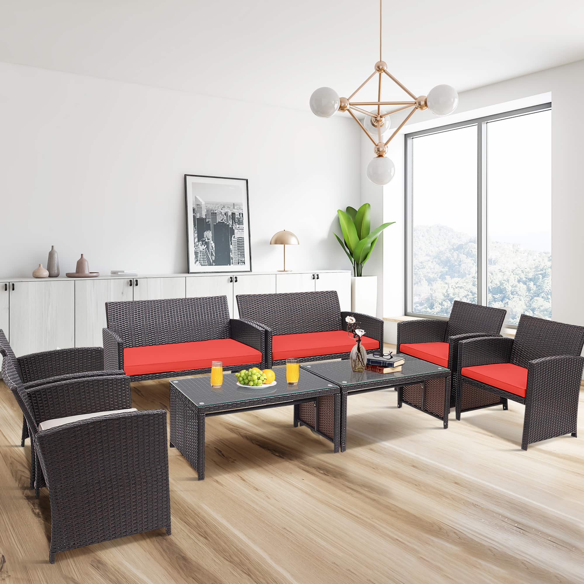 Gymax - 8PCS Patio Conversation Set Outdoor Rattan Furniture Set w/ Cushions - Red price history on PriceWatchPro