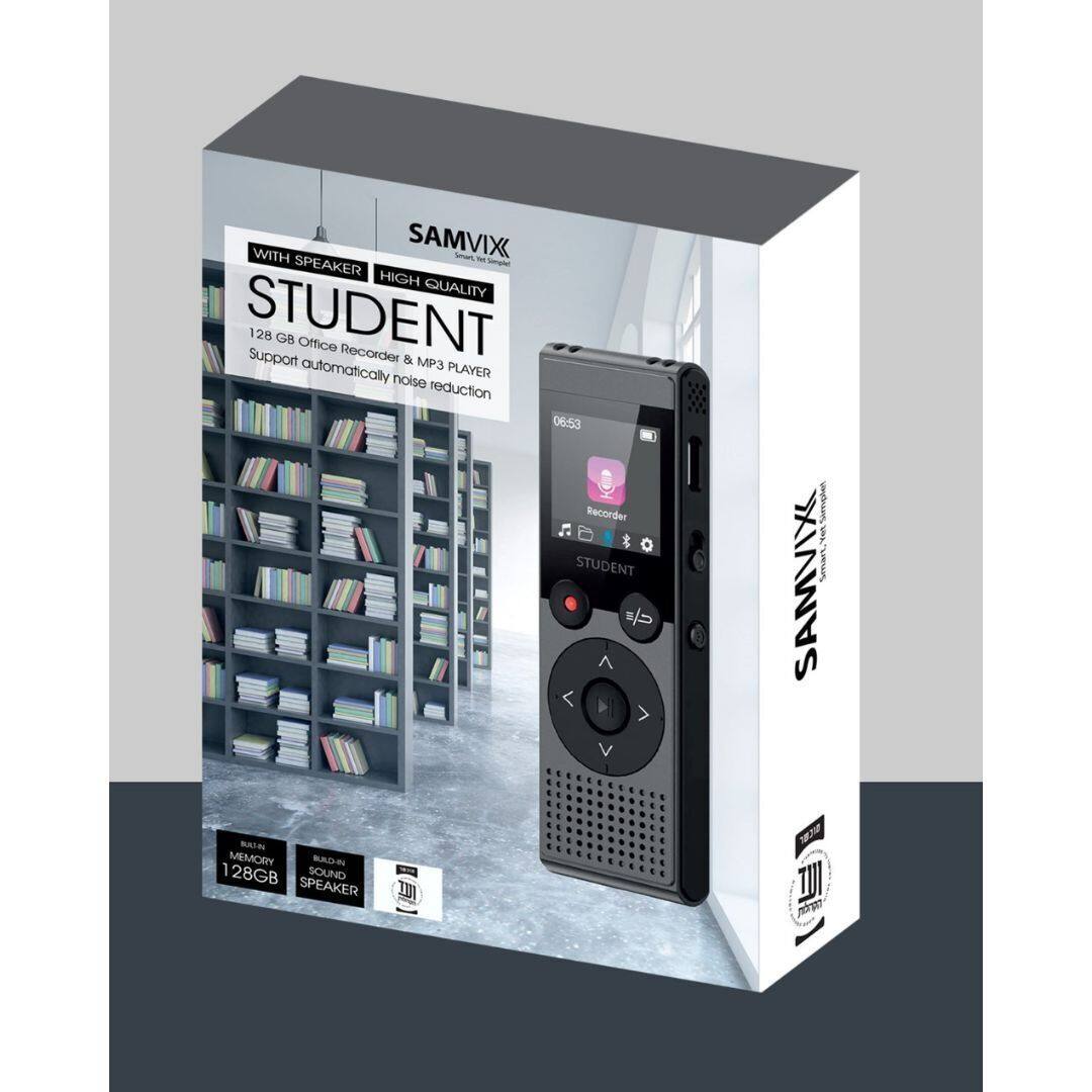 WITH SPEAKER - HIGH QUALITY STUDENT  
128 GB Office Recorder & MP3 PLAYER  
Support automatically noise reduction  

SAINVIX  
STUDENT  
06:53  
Recorder  

128GB MEMORY  
BUILT-IN SPEAKER