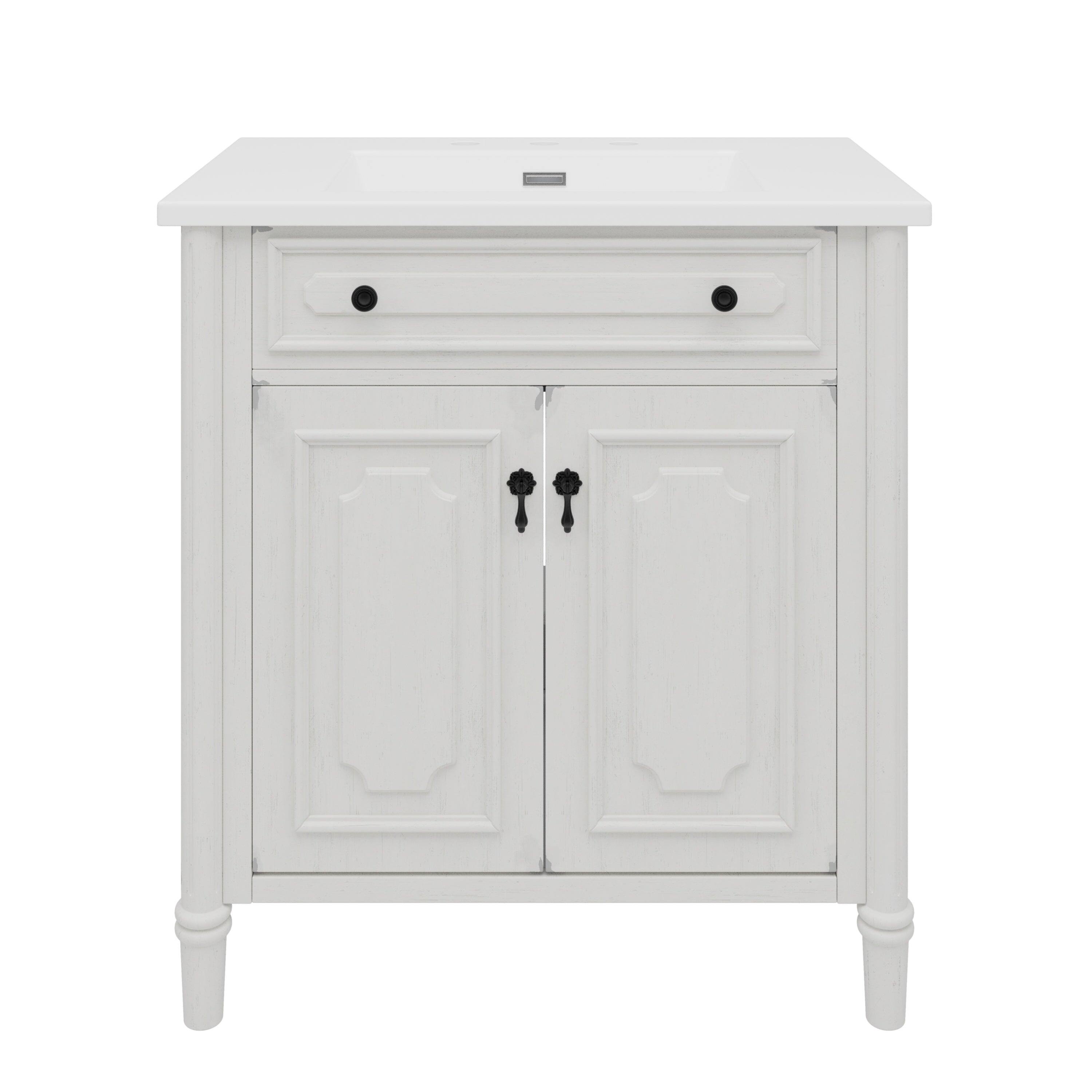 Alt View 10. Boyel Living - 31 Inch Vintage Bathroom Vanity with Sink Rustic Cabinet Soft Close Doors Adjustable Shelf White - White.