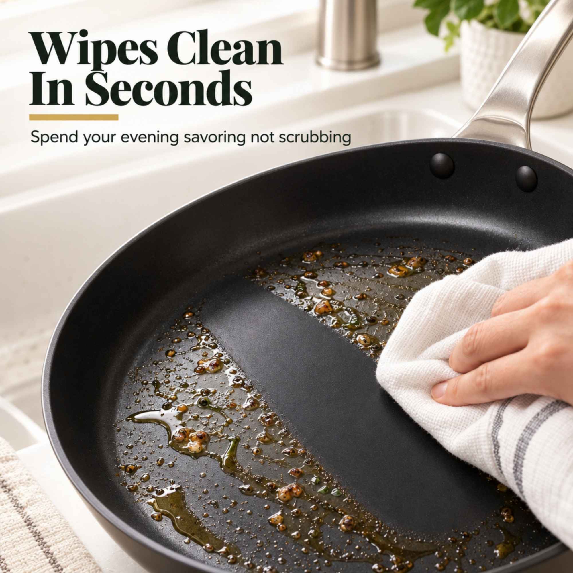 Wipes Clean In Seconds  
Spend your evening savoring not scrubbing