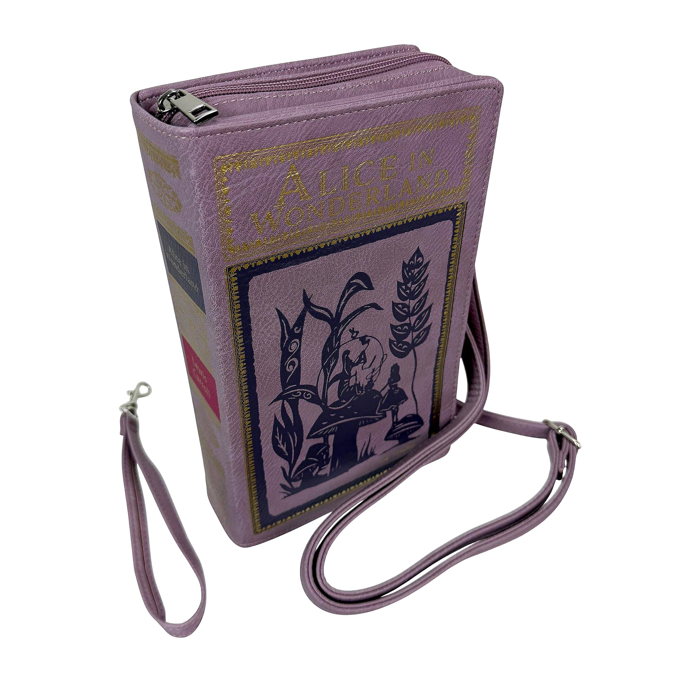 Things2Die4 - Book Shaped Crossbody Bag Alice in Wonderland Vinyl 9.25 In - Lavender