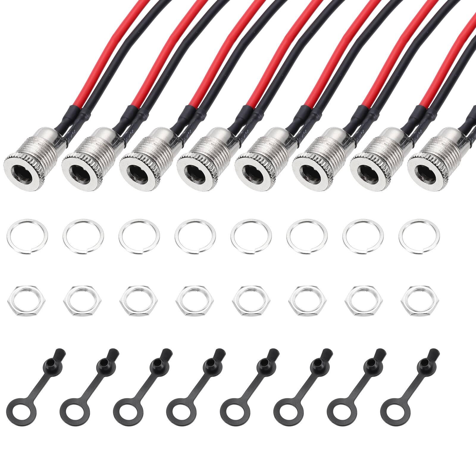 Front. Unique Bargains - 8pcs DC-099 5.5x2.5mm 30V 12A 2Pin Panel Mount DC Jack with Waterproof Cap & Wires, 100mm - Silver.