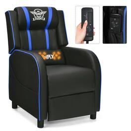 Gymax - Massage Gaming Recliner Chair Racing Single Lounge Sofa Home Theater Seat Blue - Blue