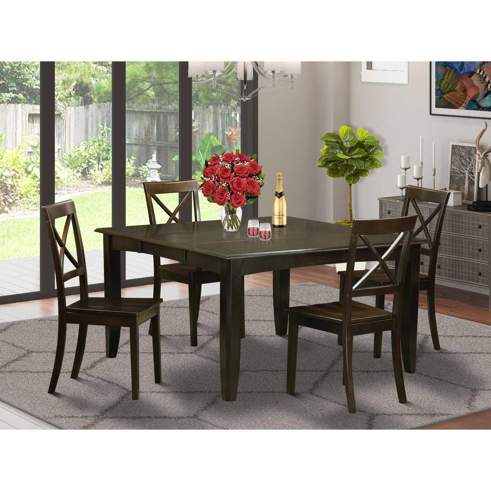 Back. East West Furniture - 5 PC Dining room set-Dining Table with Leaf and 4 Kitchen Chairs. - Cappuccino.