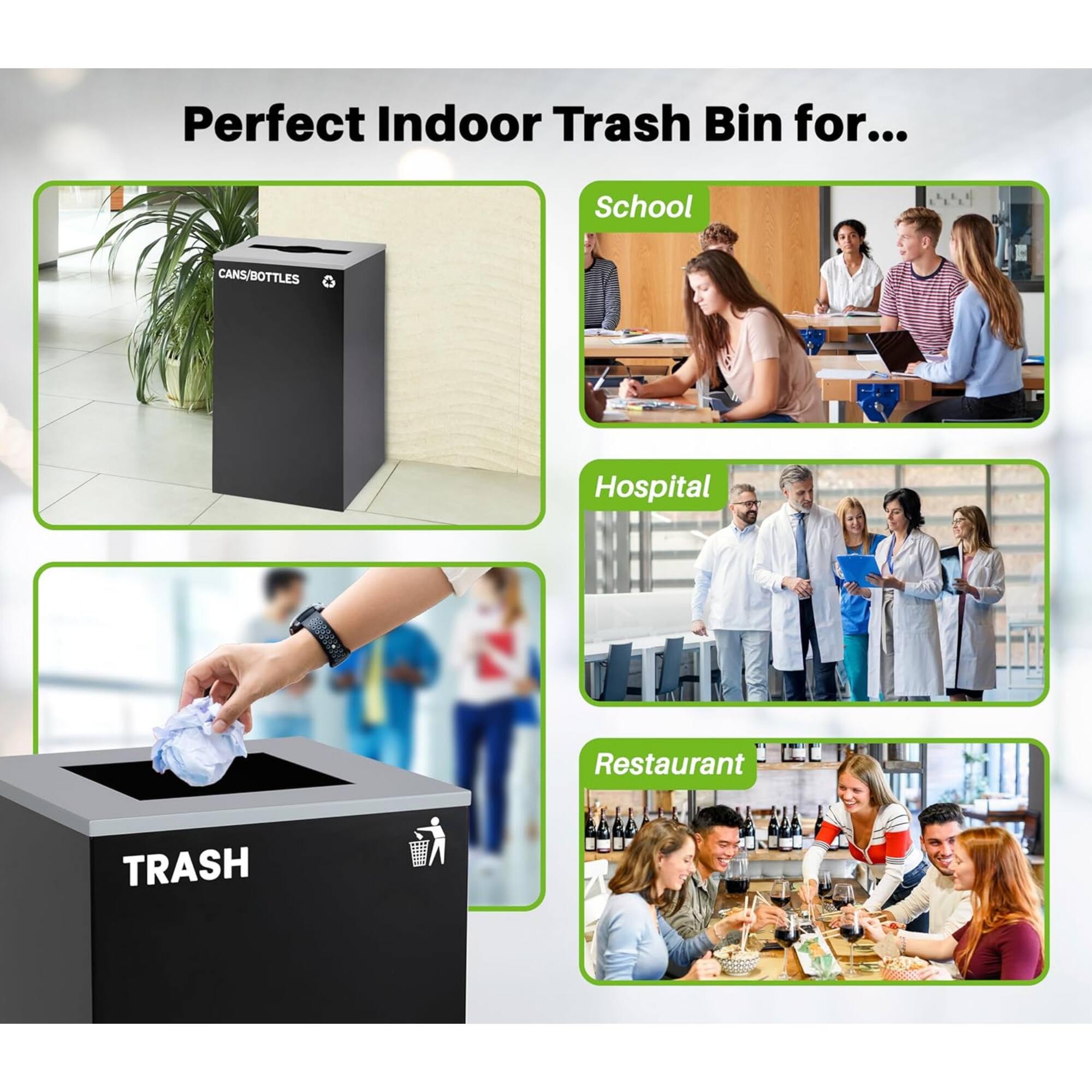 Perfect Indoor Trash Bin for... School, Hospital, Restaurant CANS/BOTTLES, TRASH