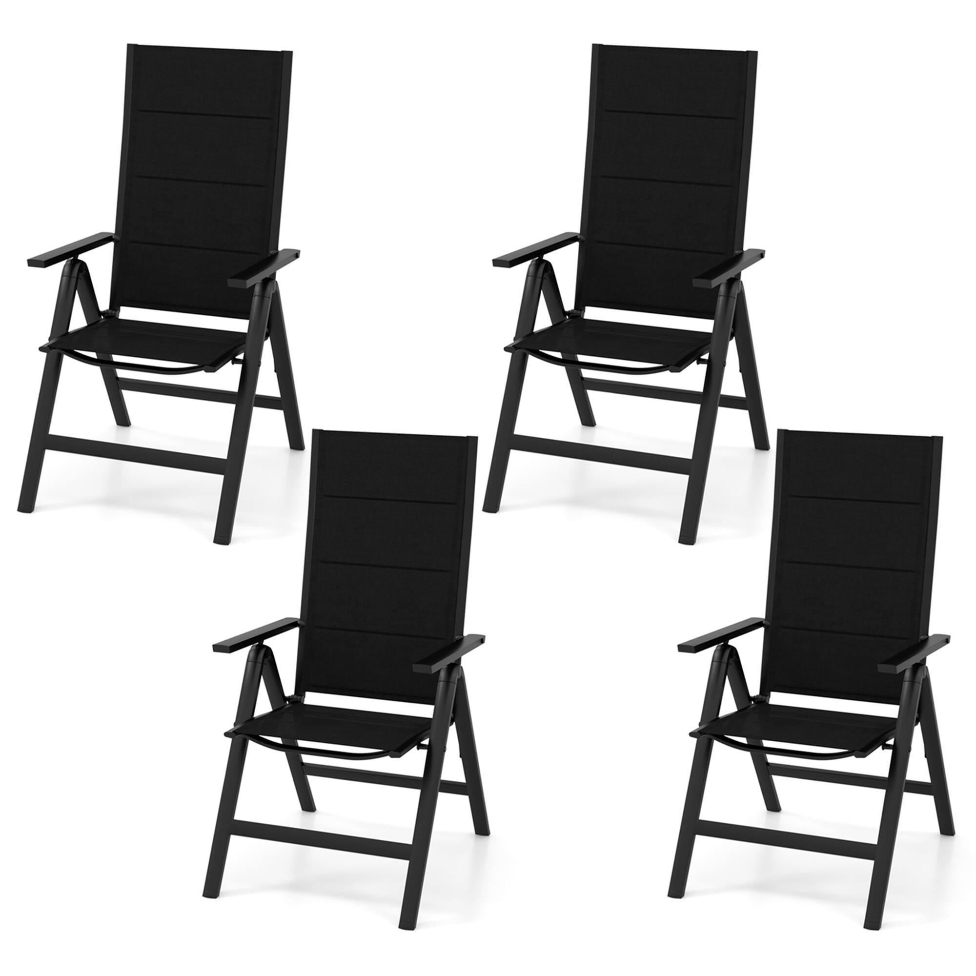 Front. Costway - 4 PCS Patio Folding Chair Outdoor Chairs with Padded Seat, Adjustable Backrest - Black.