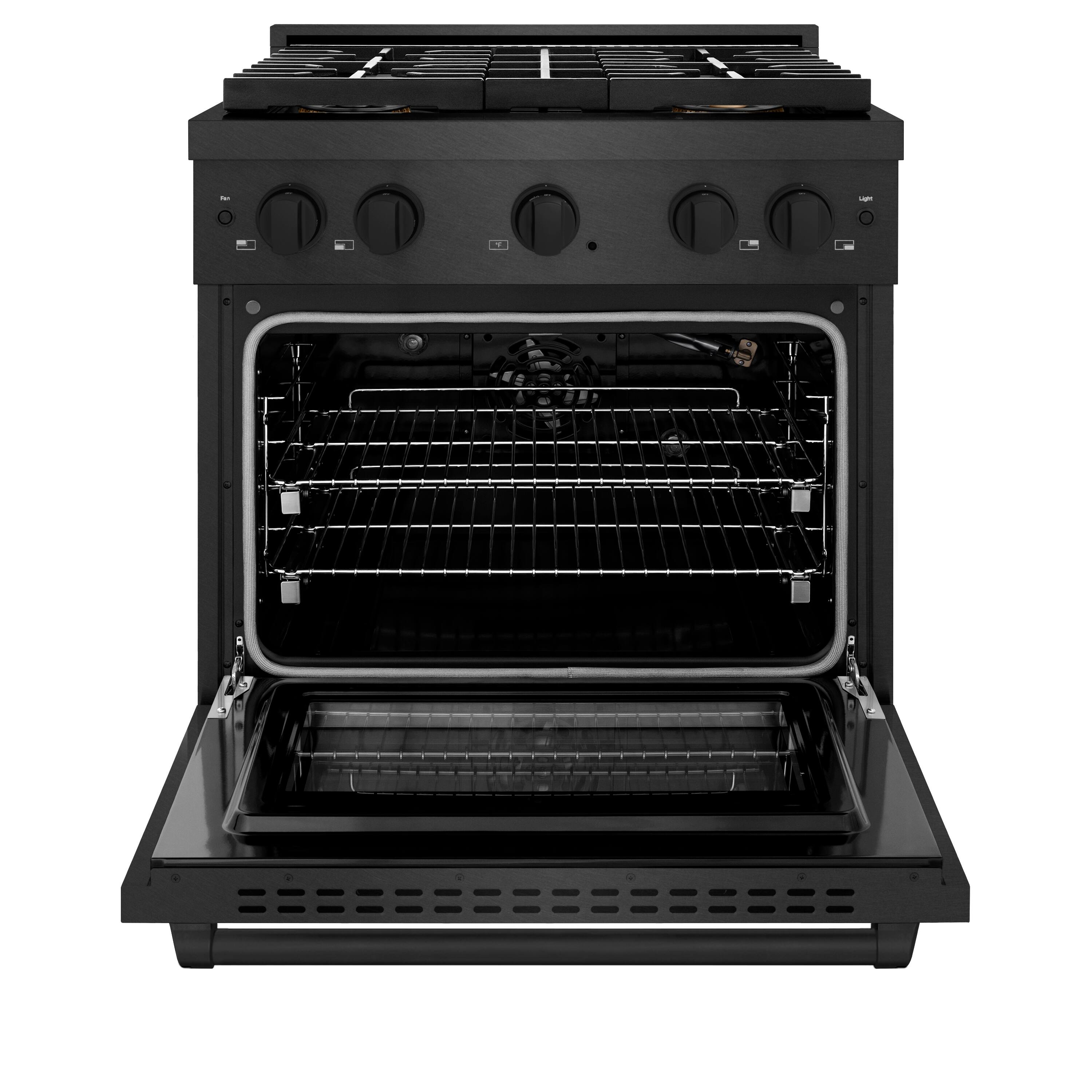 Angle. ZLINE - ZLINE 30 in. 4.2 cu. ft. Manual Clean Freestanding Gas Range with 4 Burner DuoPro Cooktop in Black Satin Stainless Steel - Black Satin Stainless Steel.