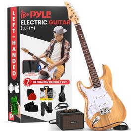 Pyle - Left-Handed Electric Guitar Kit with Amp, Full Size 39" with Accessories, ( Lefty) - PEGKT400NTLFT - Natural