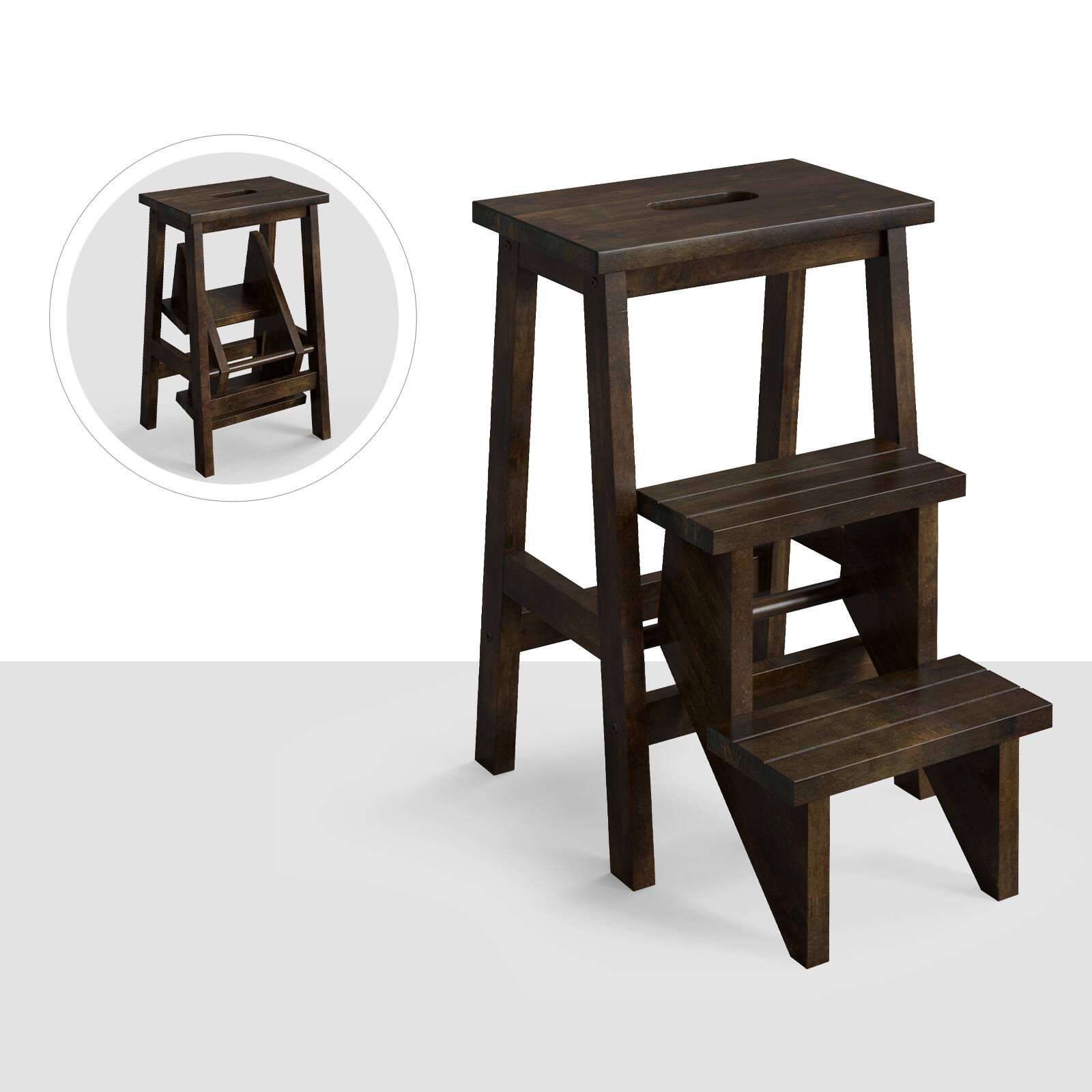 Alt View 7. Gymax - Gymax 3 Tier Step Stool 3 in 1 Folding Ladder 24'' Storage Shelf Multi-function Brown - Brown.