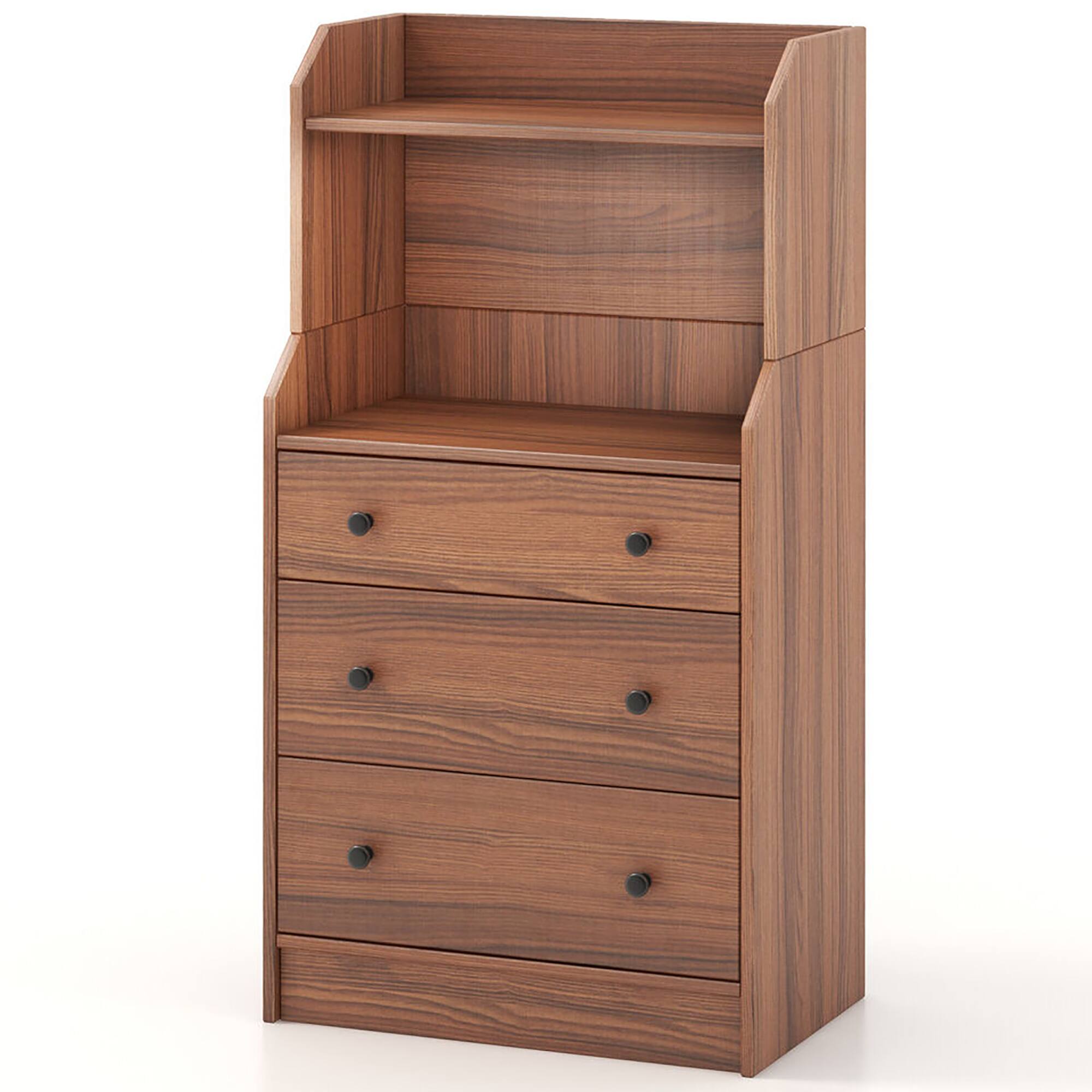 Alt View 9. Gymax - Gymax 3-Drawer Dresser 44'' Tall Wood Storage Organizer Chest w/ 2 Open Shelves Walnut - Walnut.