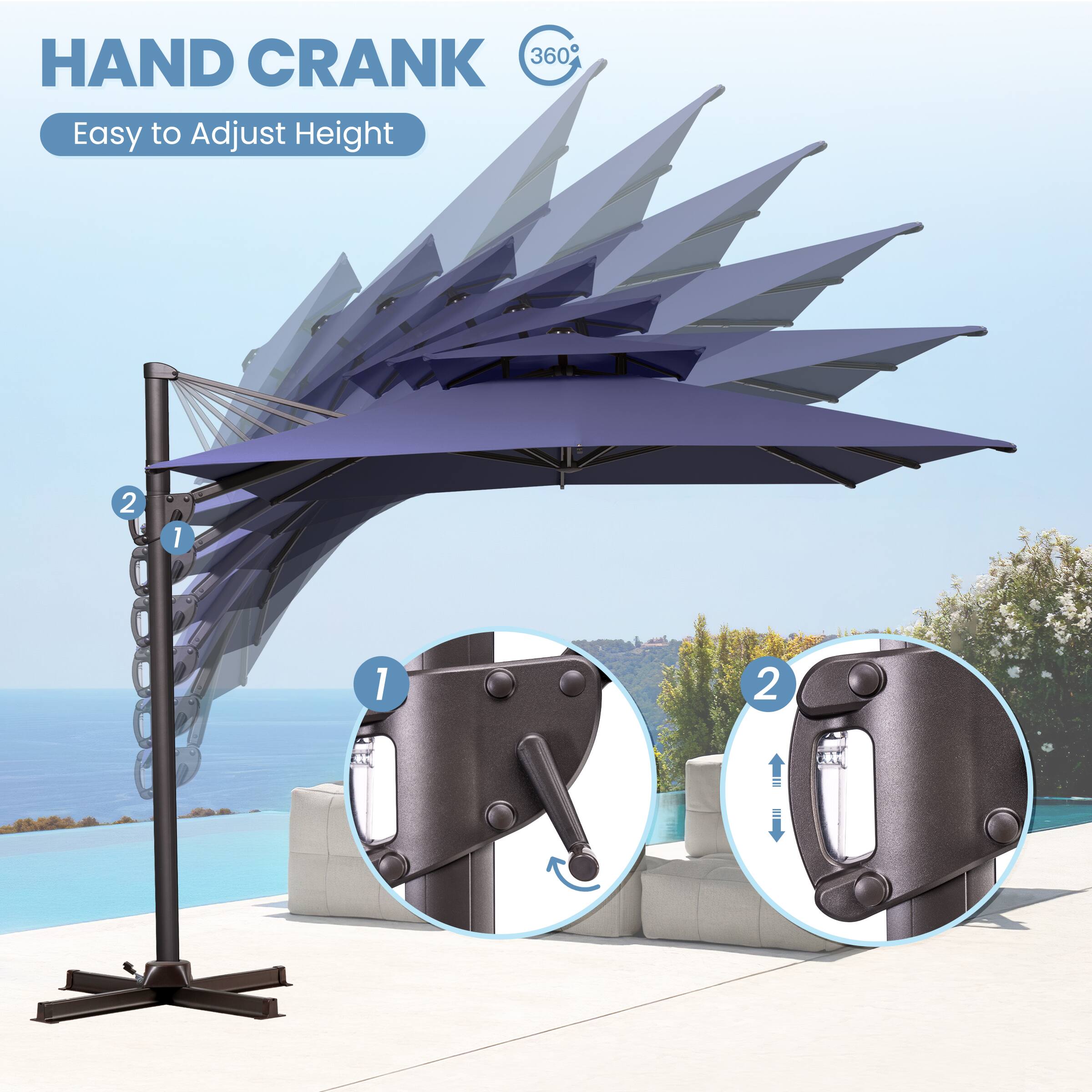 HAND CRANK  
Easy to Adjust Height  
360°