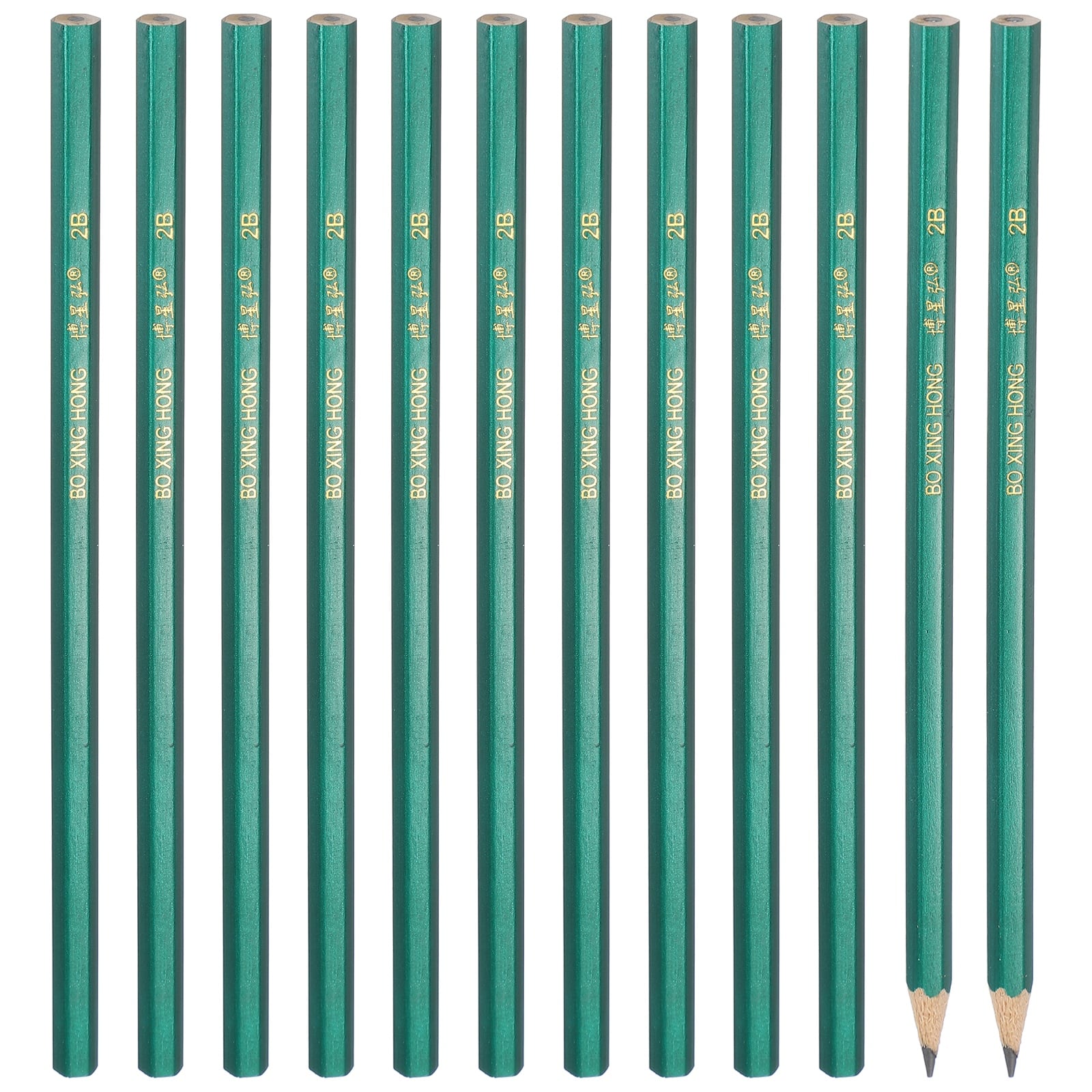 Unique Bargains - Hexagonal Wooden Pencils Bulk, 12pcs 2B Graphite Pencils Double-Ended Design for Office Supplies Writing Art Drawing - Green