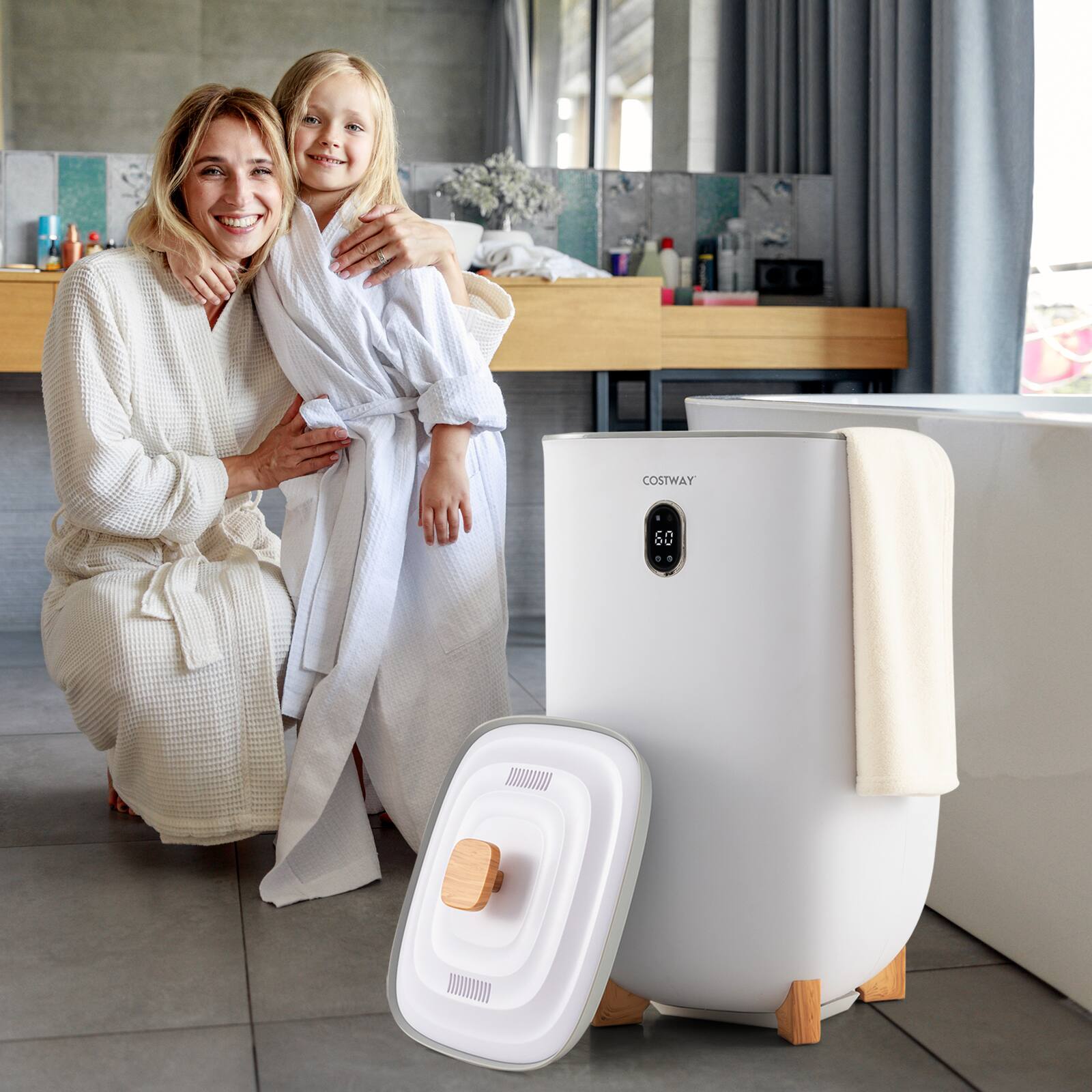 Alt View 3. Costway - Cosytway 35L Large Towel Warmer Bucket Home Towel Warmer for Wet Tower - White.