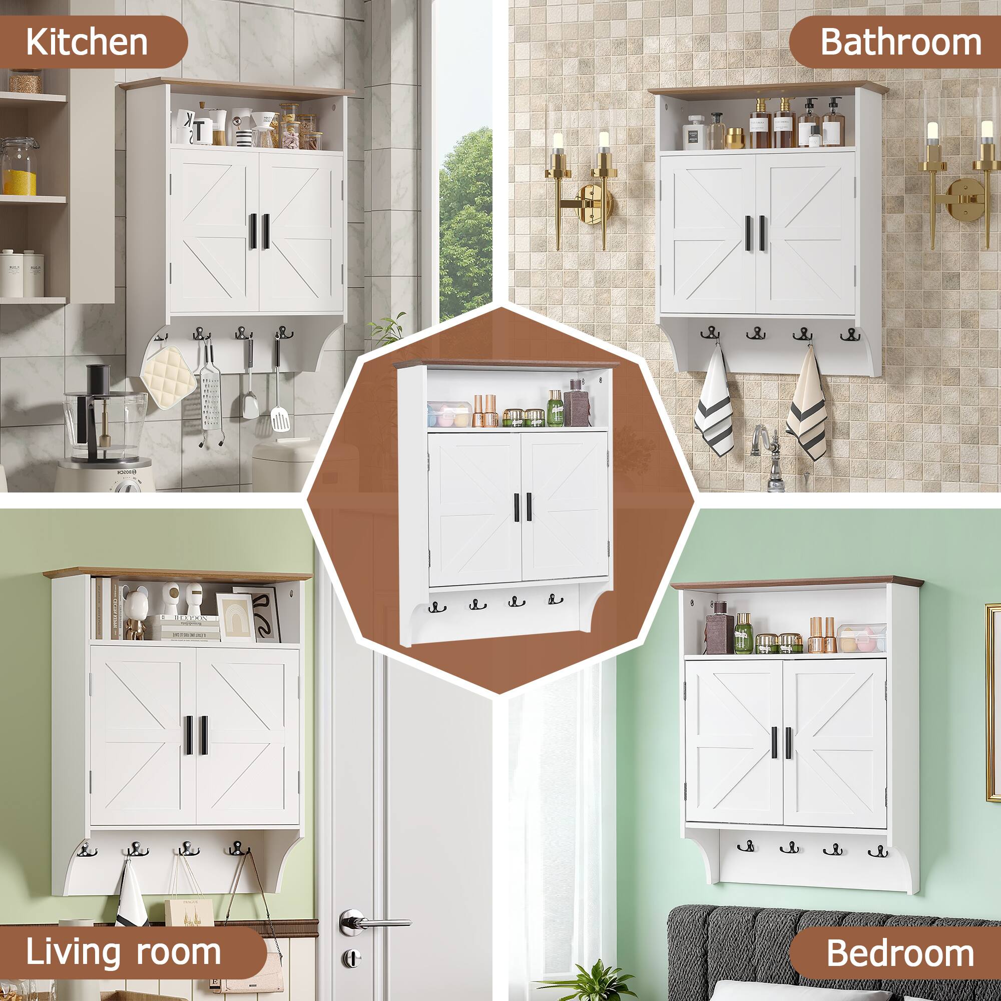 Kitchen  
Bathroom  
Living room  
Bedroom