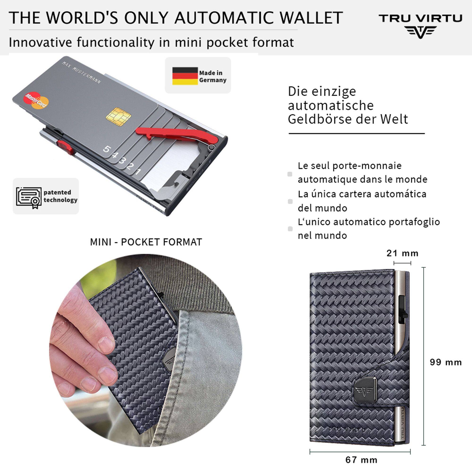 THE WORLD'S ONLY AUTOMATIC WALLET  
TRU VIRTU  
Innovative functionality in mini pocket format  
MAX  
Made in MUSTERMANN Germany  
Die einzige MasterCard automatische Geldbörse der Welt  
5 4 3 2 1  
patented technology  
MINI - POCKET FORMAT  
Le seul porte-monnaie automatique dans le monde  
La única cartera automática del mundo  
L'unico automatico portafoglio nel mondo  
21 mm  
99 mm  
67 mm