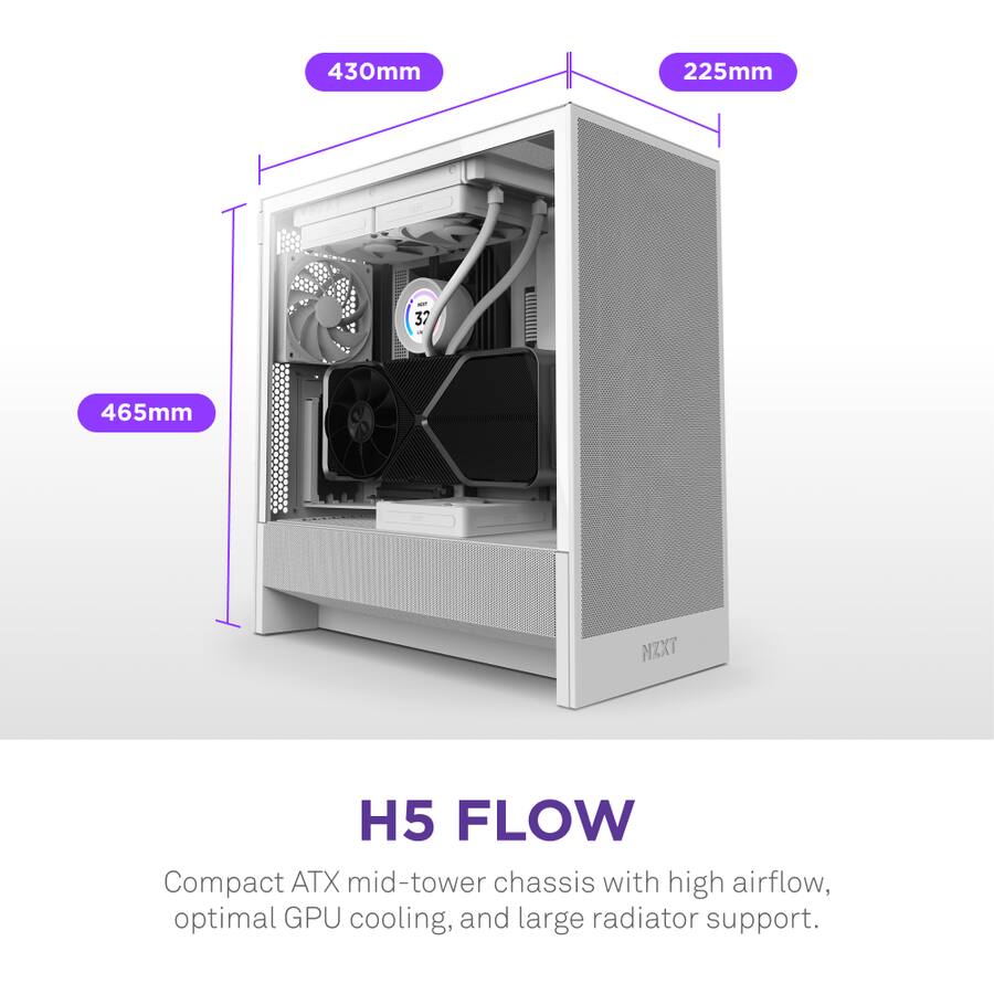 NZXT H5 Flow 2024 Compact ATX Mid Tower Airflow PC Case NZXT H5 Flow 2024 Compact ATX Mid Tower Airflow PC Case