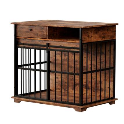 Front. Glintex - Dog Crate Furniture , Large Dog Cage Furniture with Tray for Medium Large Dogs, Wooden Dog Kennel Furniture.