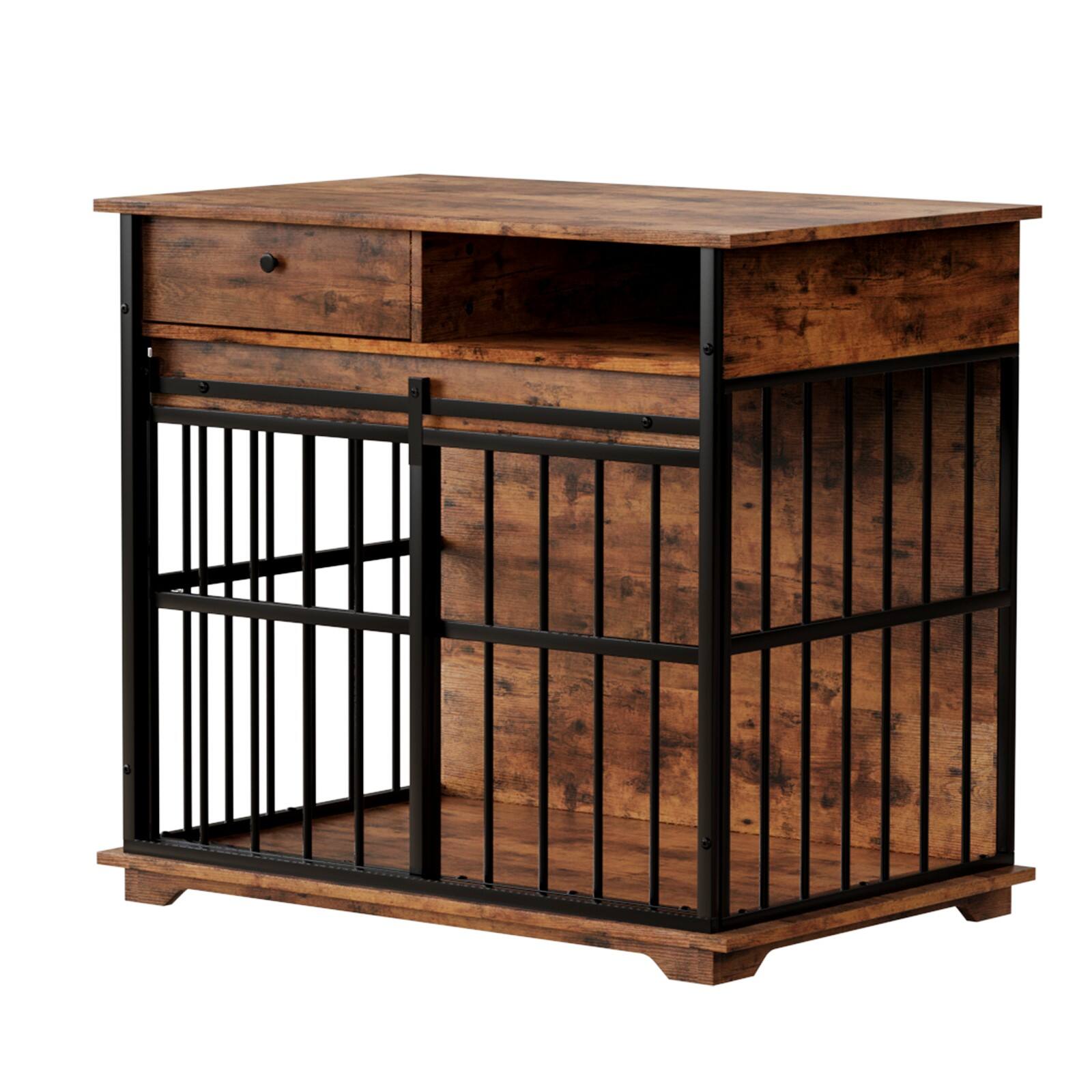 Glintex - Dog Crate Furniture , Large Dog Cage Furniture with Tray for Medium Large Dogs, Wooden Dog Kennel Furniture