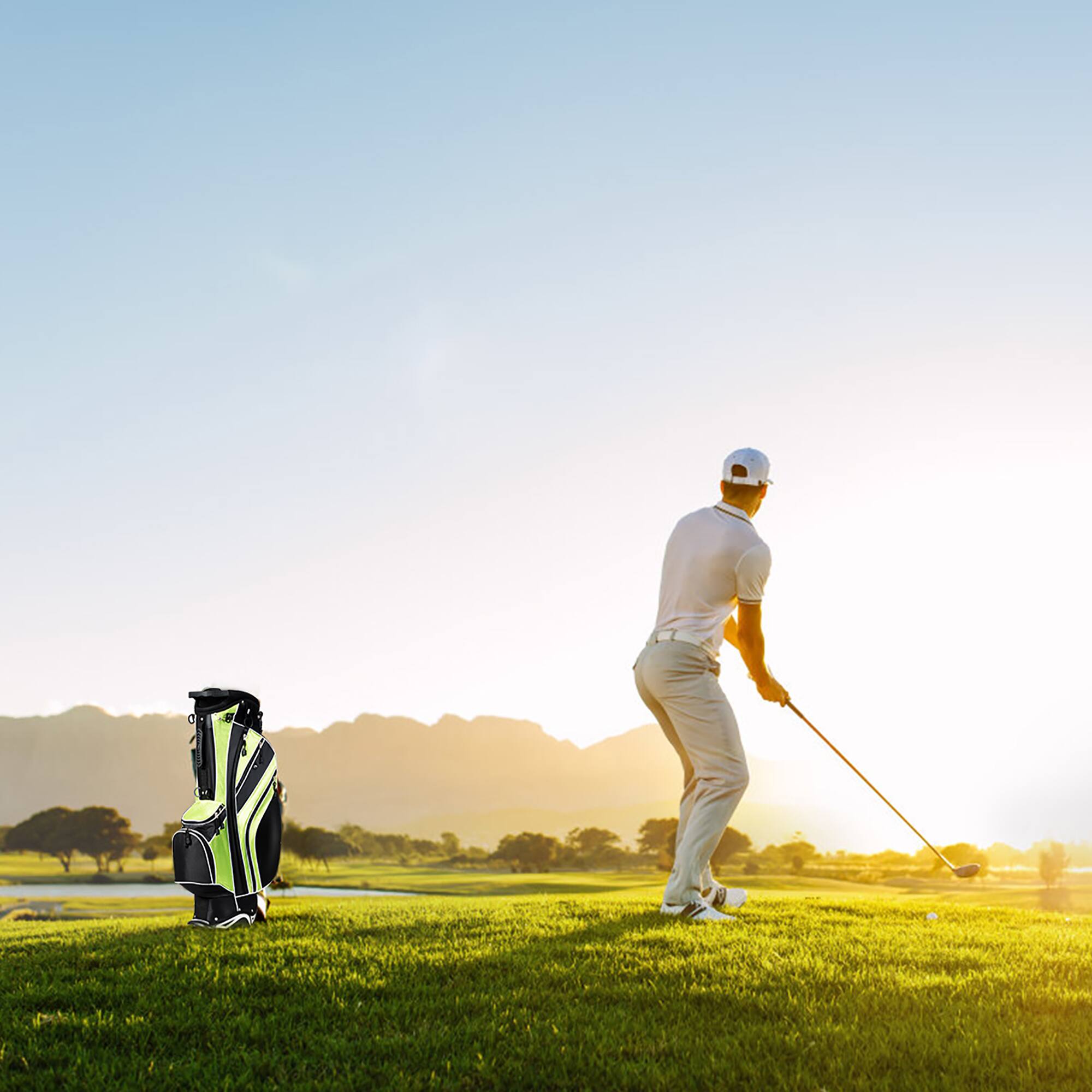 Alt View 3. Costway - Costway Golf Stand Cart Bag Club w/6 Way Divider Carry Organizer Pockets Storage Green - Green.