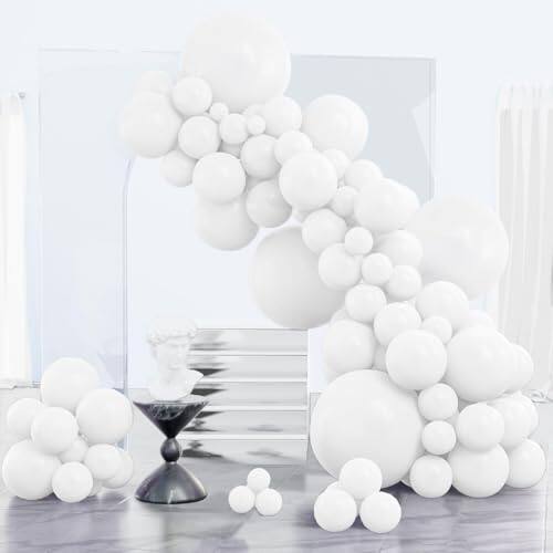 Front. DORLUKFU - White Balloons 152pcs Different Sizes Pack of 18 12 10 5 Inch Matte Balloons Arch Kit for Baby Shower Birthday - White-y13.