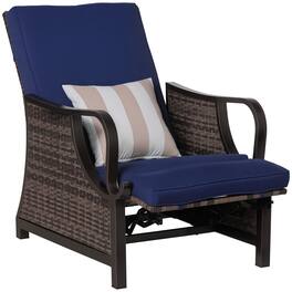 Outsunny - Outdoor Recliner Chair with Cushion, Rust-Resistant Aluminum Frames PE Wicker Patio Lounge Chaise Chair - Blue