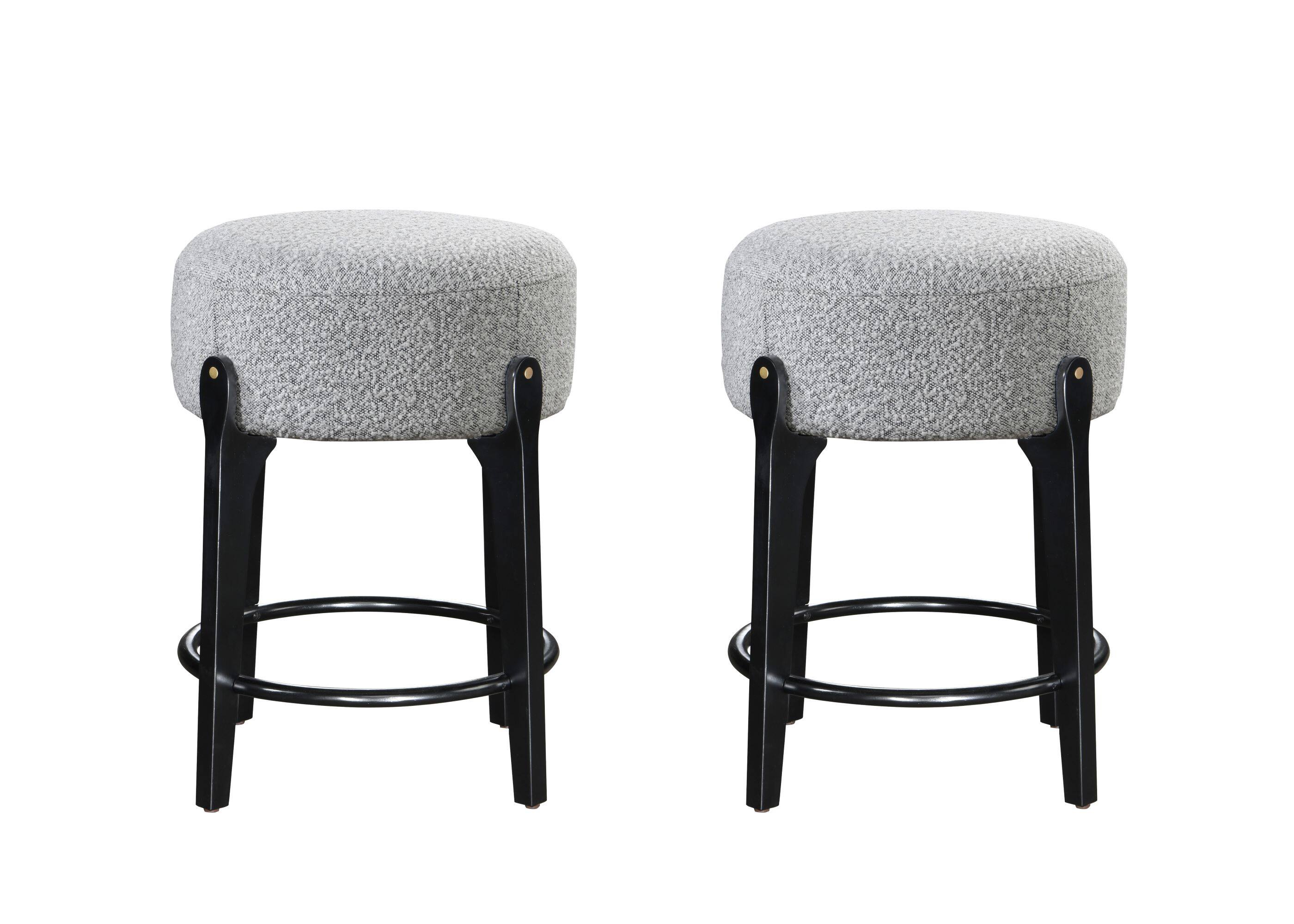 Alt View 1. LuXeo - Ellie 24 in. Black Backless Wood Counter Stool with Gray Boucle Fabric Seat (Set of 2) - Black/Gray.