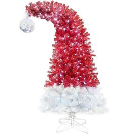 Resenkos - 6ft Pre-Lit Artificial Christmas Tree, Santa Hat Style with 1250 Branch Tips and 300 LED Lights - Red