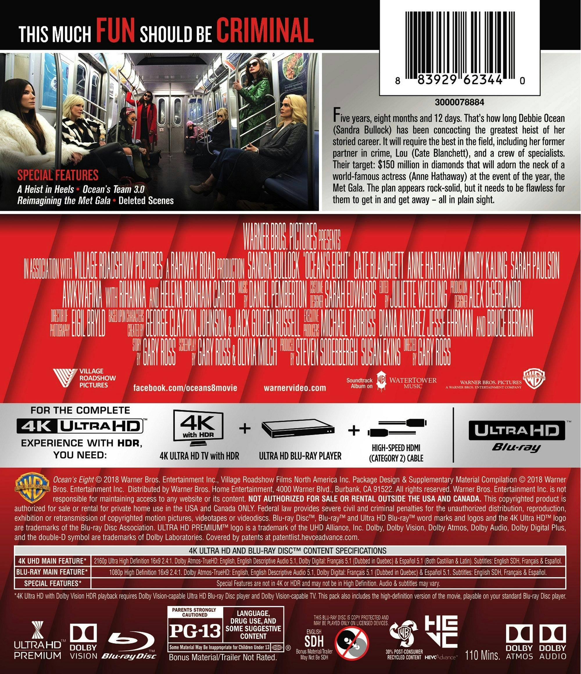 Back. Ocean's Eight   - 4K Blu-Ray.