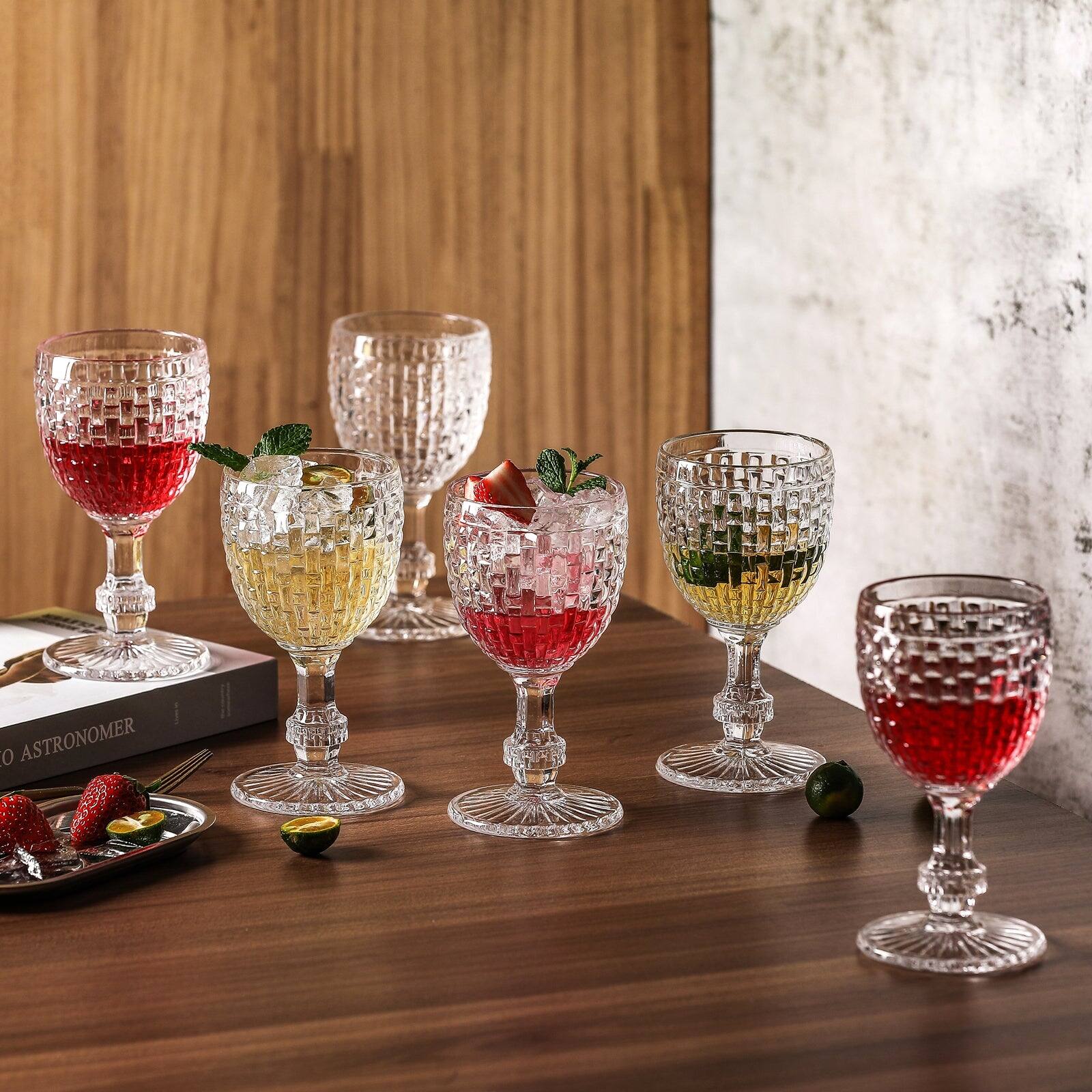 Left. BreeBe - Diamond Facets Beverage Goblet (8.5 oz. set of 6) - Clear.