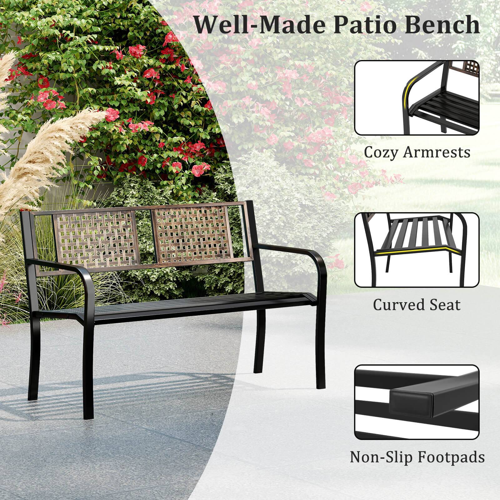 Well-Made Patio Bench

- Cozy Armrests
- Curved Seat
- Non-Slip Footpads