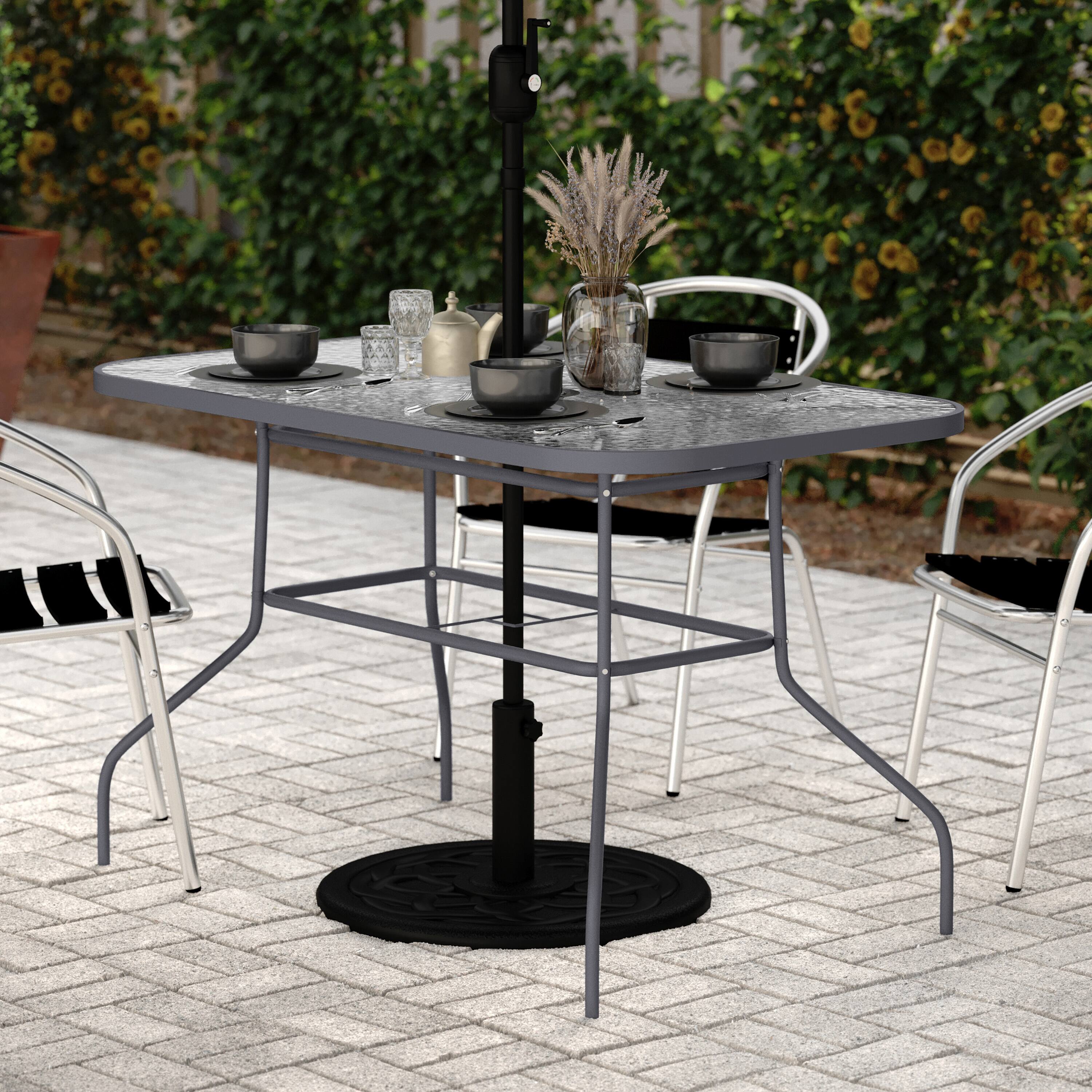 Alt View 1. Flash Furniture - Tory Commercial Grade 27.5" x 47.25" Rectangular Patio Table with Tempered Glass Top with Umbrella Hole and Steel Tube F - Gray.