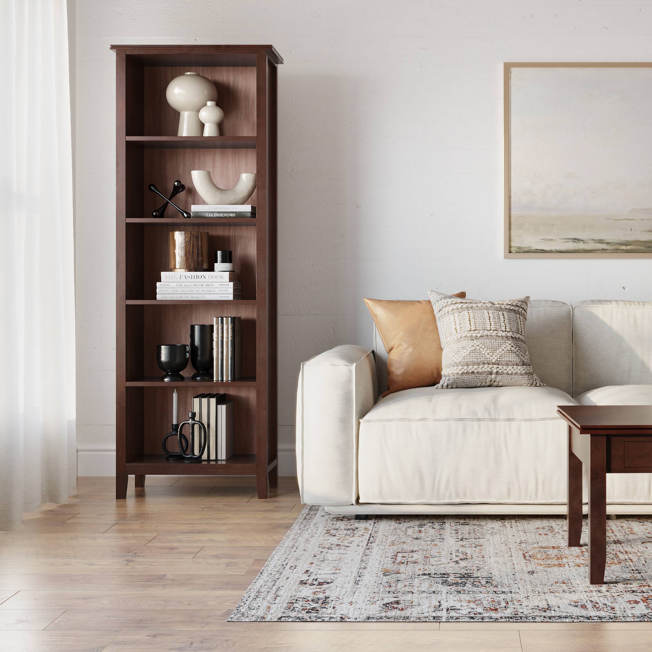 Alt View 11. Simpli Home - Artisan 5 Shelf Bookcase - Russet Brown.