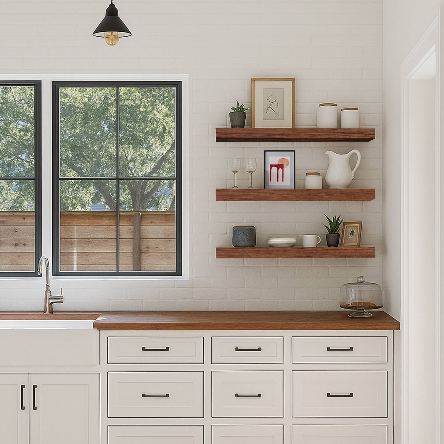 Alt View 4. BOMEDA - Wooden Floating Shelves for Wall, Bathroom or Room Wall Storage, Hanging Shelf Organizer, 24x7x1.5 in, 3 Pack - Walnut-like.