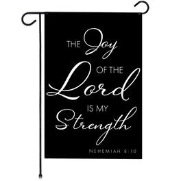 G128 - Joy of the Lord Scripture Garden Flag 12 x 18 in Double-Sided Bible Verse Yard Decor - Black