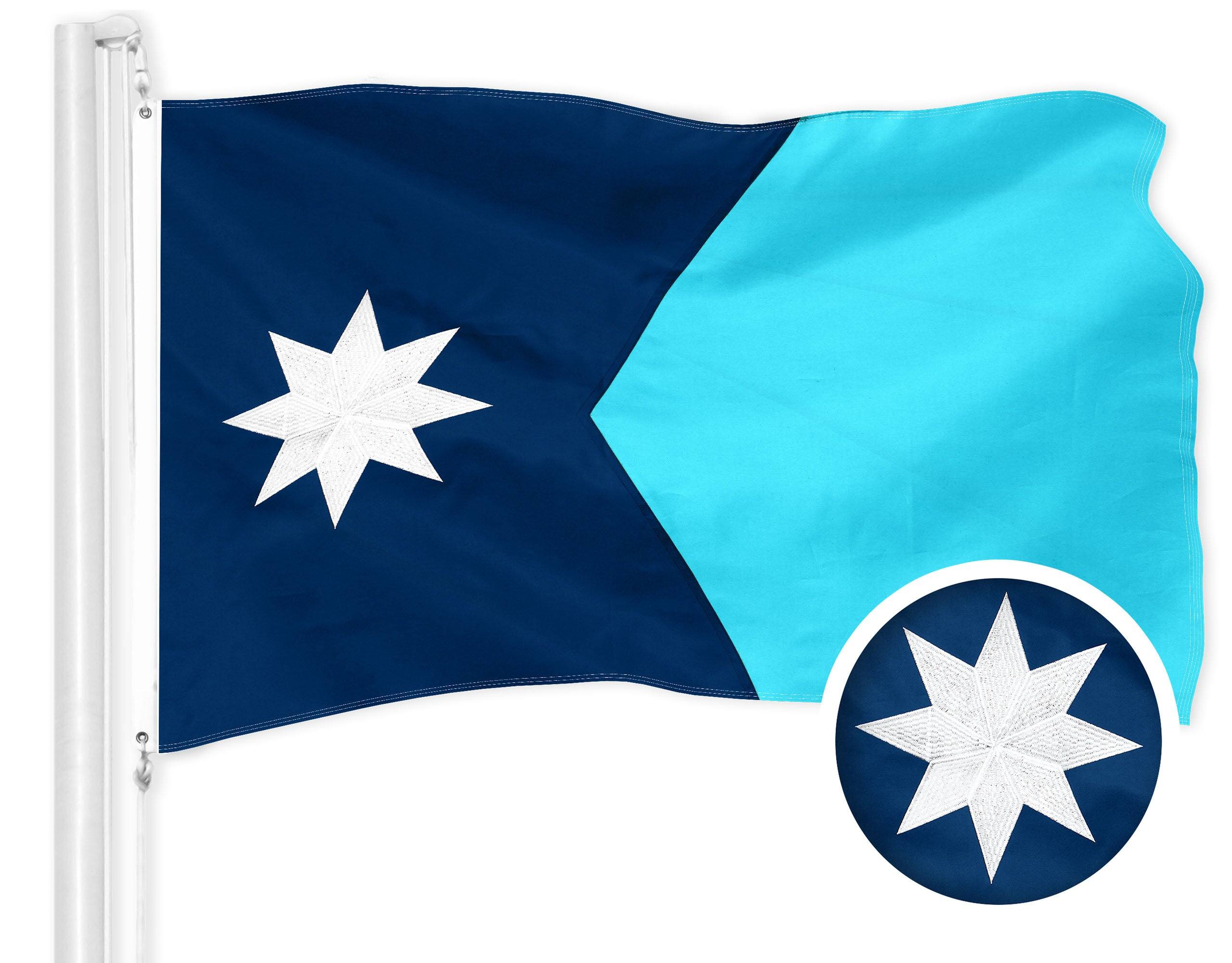 Front. G128 - G128 Minnesota State Flag 3x5 Ft 300D Embroidered Polyester Indoor/Outdoor - Navy Blue and Light Blue.