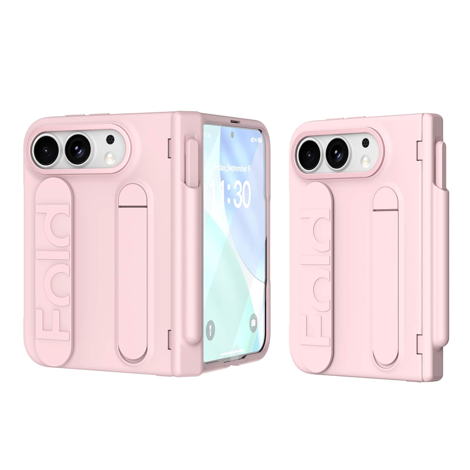 Dteck - For Apple iPhone Duo Case with Screen Protector, Heavy Duty Shockproof Cover with Stylus Pen Holder Wristband Kickstand - Pink