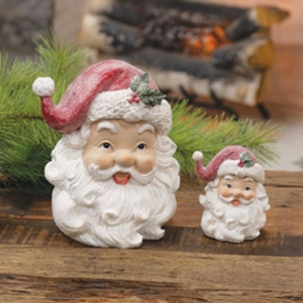 Back. BreeBe - 2/Set - Resin Glitter Retro Santa Head Sitters - White, Red, Cream.