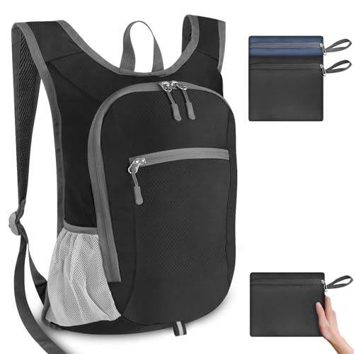 Front. Pacoar Cade - 15l Hiking Backpack Lightweight Packable Daypack Small Foldable Shoulder Bag Travel Day Pack Outdoor Gear - Black-15L - Maximum Load 10KG ( 22 LB ).