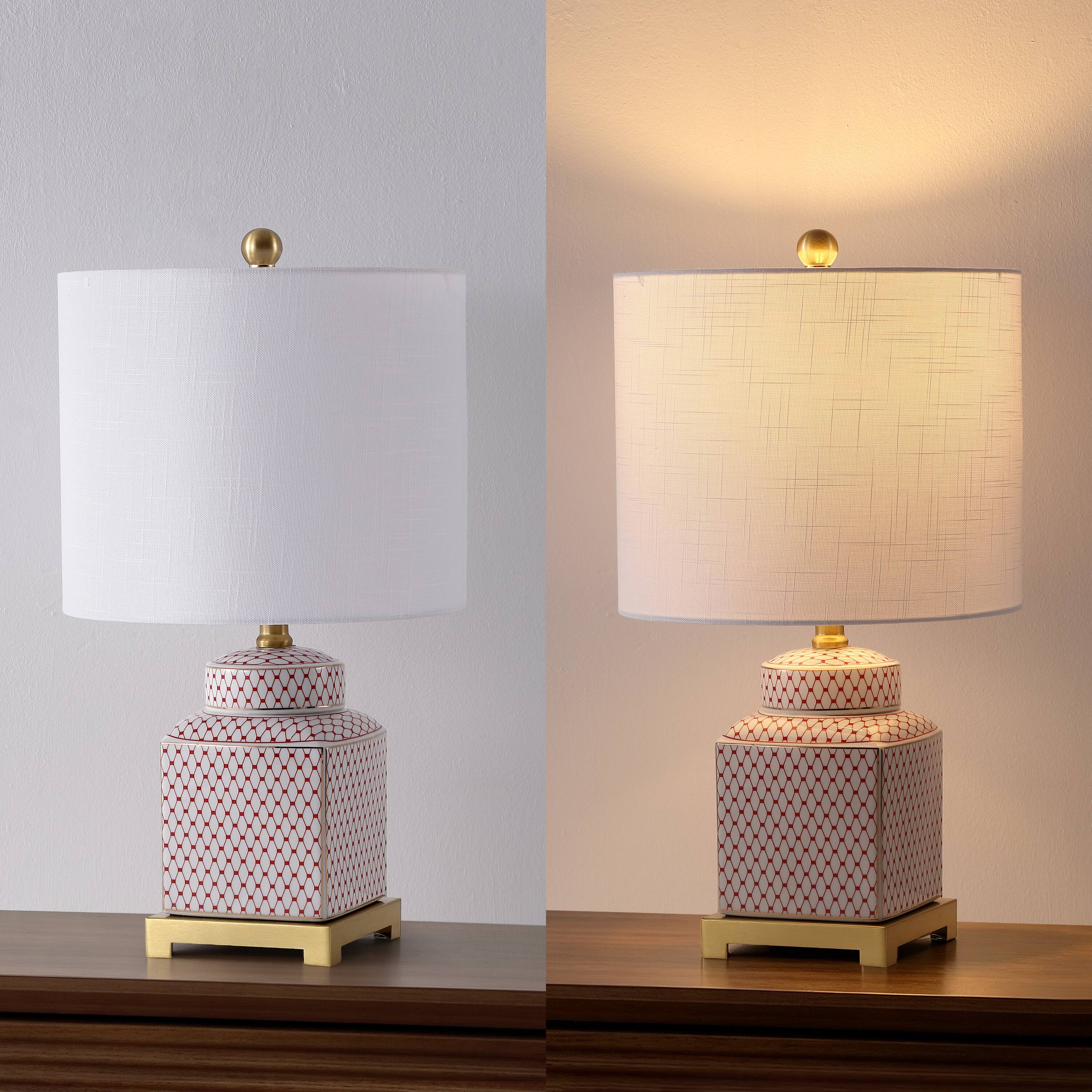 Alt View 5. Jonathan Y - Cleo Transitional 21.5" Red and White Square Ceramic Table Lamp with Glam Brass Gold Base for Living Room - White/Red.