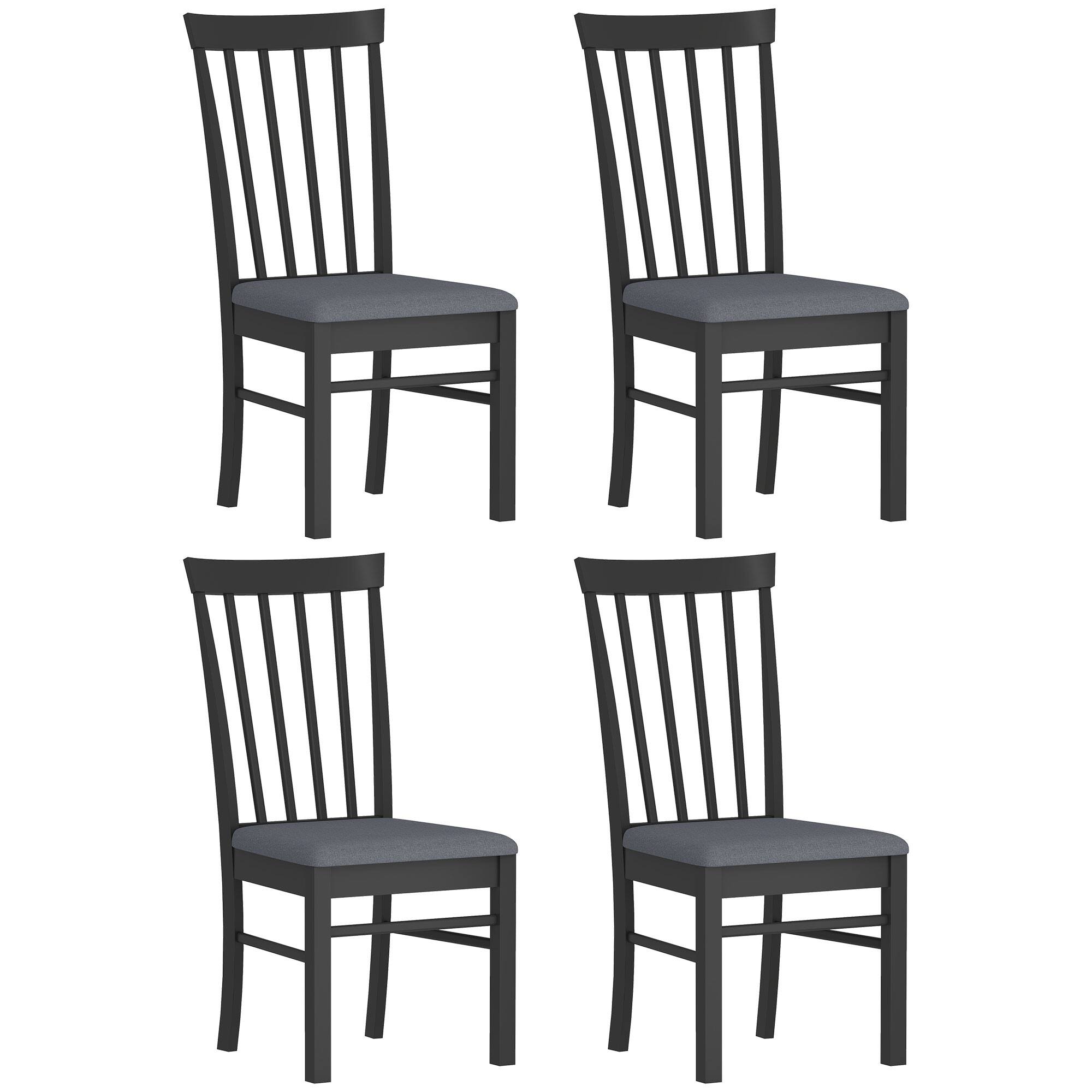 Front. Homcom - Wooden Dining Chairs Set of 4, Farmhouse Upholstered, Rubber Wood Frame - Black.