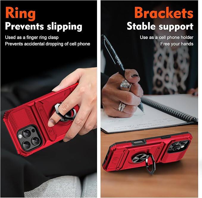 **Ring**  
Prevents slipping  
Used as a finger ring clasp  
Prevents accidental dropping of cell phone  

**Brackets**  
Stable support  
Use as a cell phone holder  
Free your hands