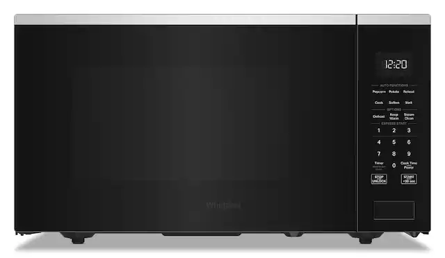 12:20 AUTO FUNCTIONS
Popcorn Potato Reheat Cook Soften Melt
OPTIONS Keep Steam Defrost Warm Clean
EXPRESS START
1 2 3 4 5 6 7 8 9
Timer Hold 10
Clock 0
Cook Time Power
STOP UNLOCK START +30 sec
Whirlpool