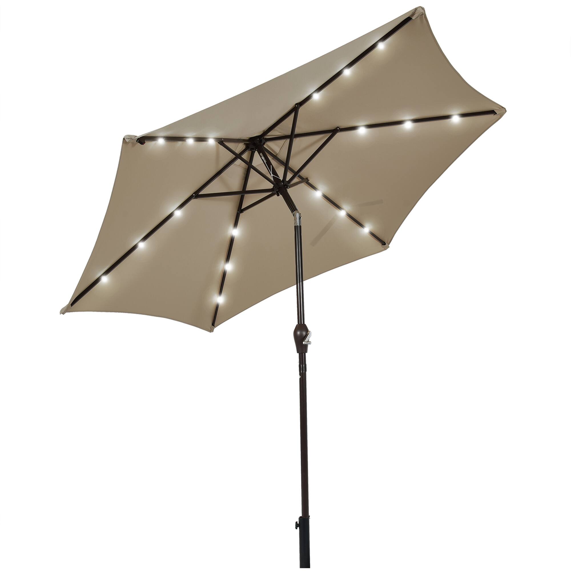 Alt View 4. Gymax - Gymax 9 ft Patio Table Market Umbrella Yard Outdoor w/ Solar LED Lights Tan - Tan.
