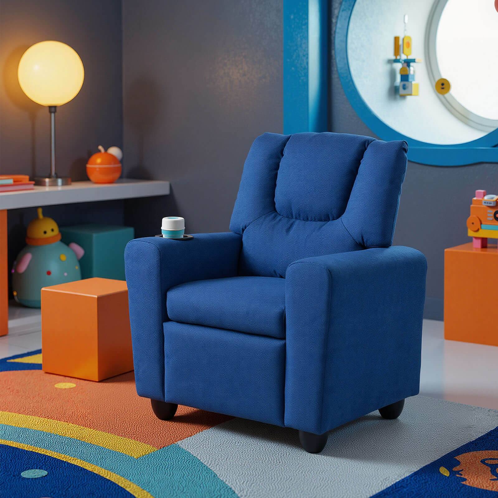 Alt View 1. Costway - Costway Kids Recliner with Cup ackrest & Footrest for Boys & GirlsHolder with Adjustable - Blue.