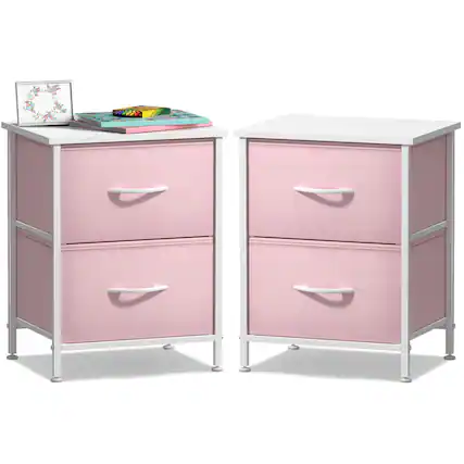 Front. Sorbus - Sorbus 2 Pack Nightstand with 2 Drawers - Steel Frame, Wood Top &Fabric Bins - Pink.