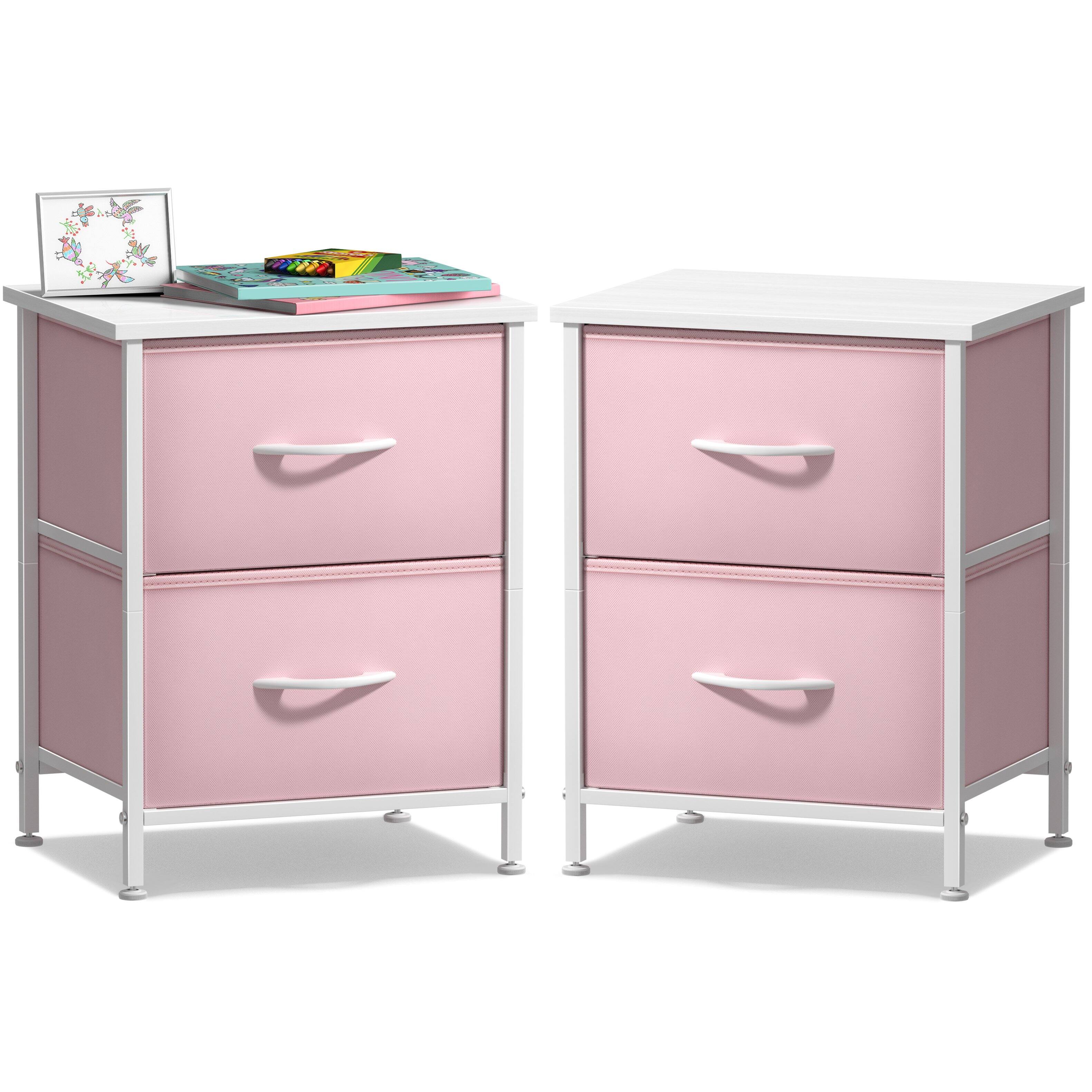 Front. Sorbus - Sorbus 2 Pack Nightstand with 2 Drawers - Steel Frame, Wood Top &Fabric Bins - Pink.